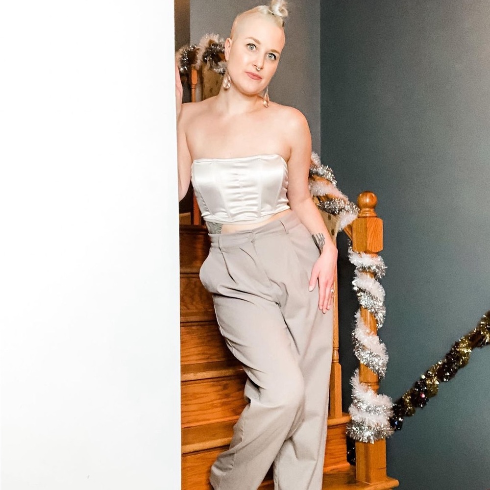 Garage Clothing Karina Satin Corset Crop Top in Pebble Gray